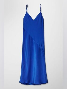 Babaton Aritzia Women’s Cobalt Blue Silk Strapless Vneck Slip Midi Dress Sz Med